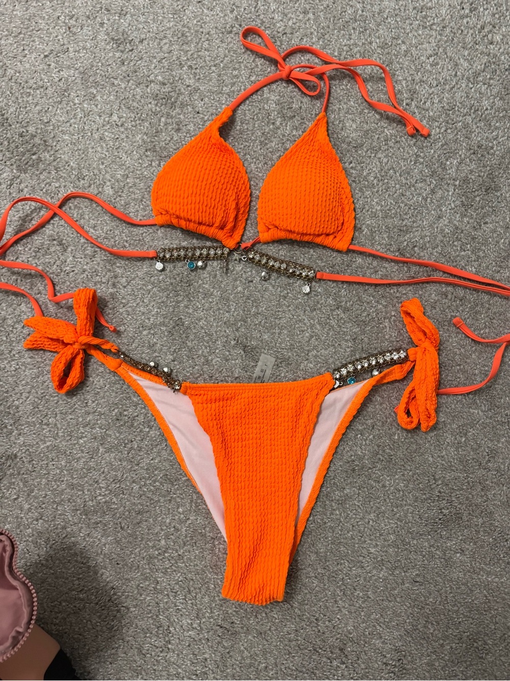 Women's Orange Embellished Bikini Set